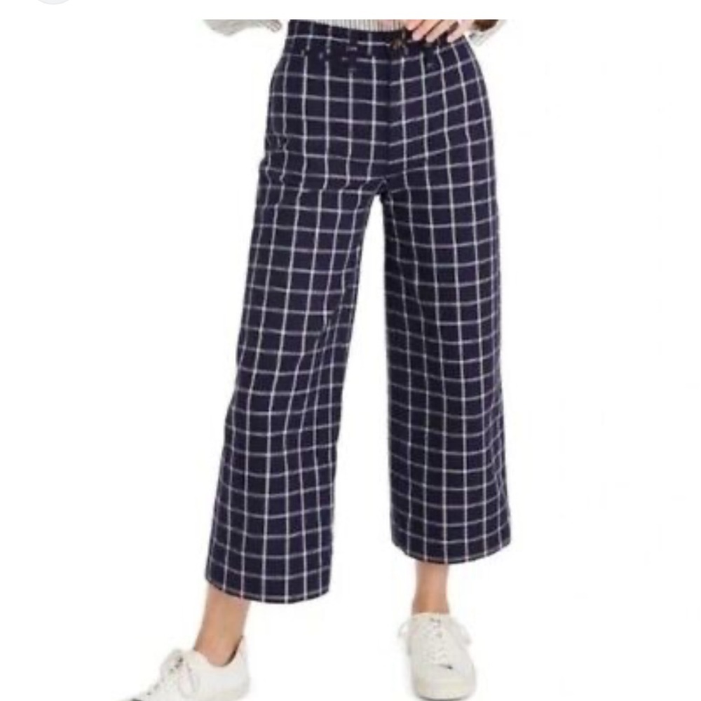 Madewell Plaid Check High Rise Wide Leg Crop Pants Navy. Size 23 (599L)
